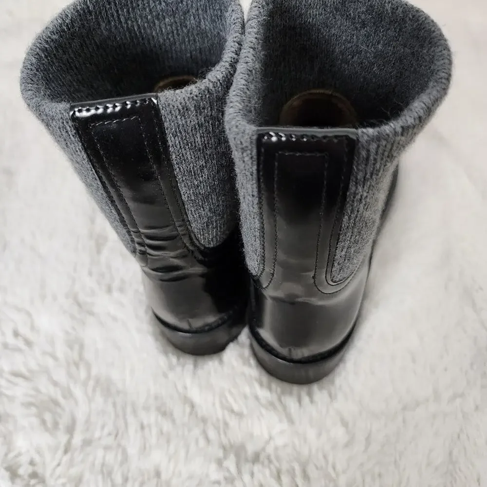 J.Crew Black Italian Leather Ribbed Knit Cuff Ankle Boots NIB NWT Size 11 BM708